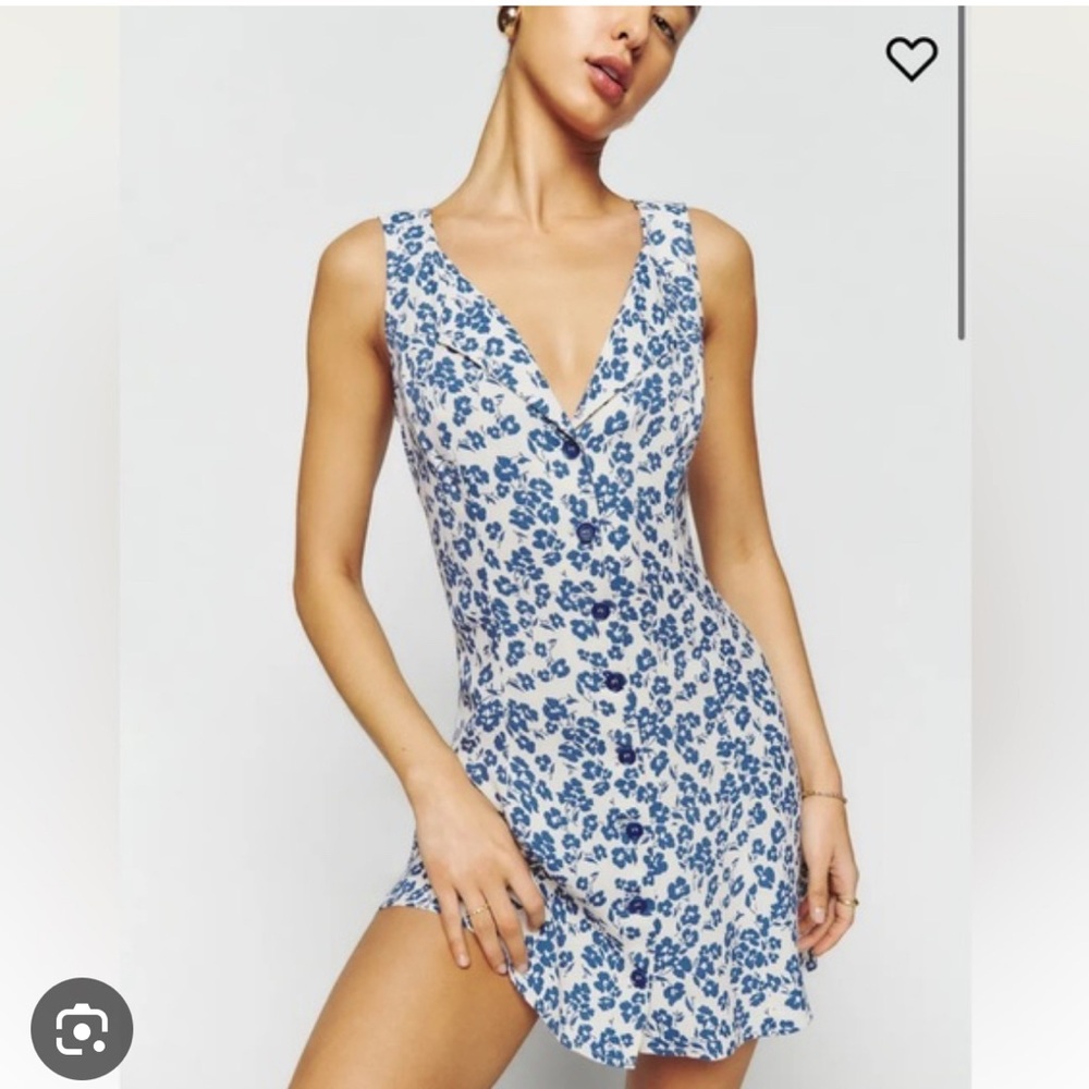 Blue and white Reformation Rilynn dress